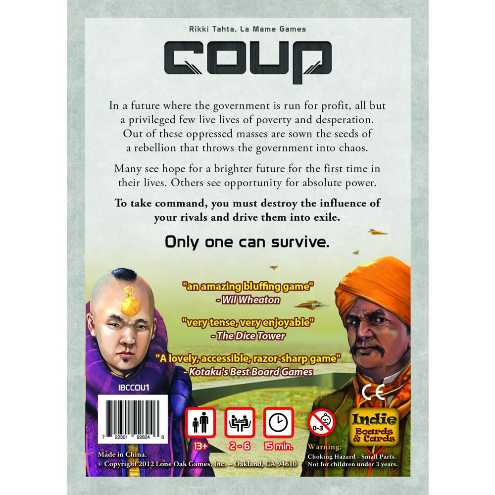 Coup Card Game Available to buy online at EH Gaming